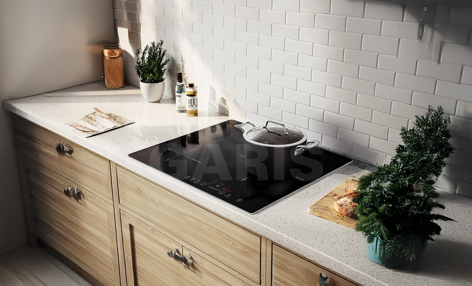 Bếp từ 3 vùng nấu, kính vát 4 cạnh, viền hợp kim nhôm Aviation Shield G1116