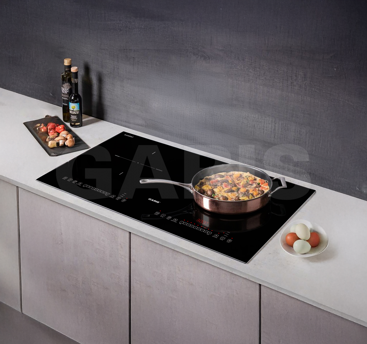 Bếp từ 2 vùng nấu, kính vát 4 cạnh, viền hợp kim nhôm Aviation Shield G1214