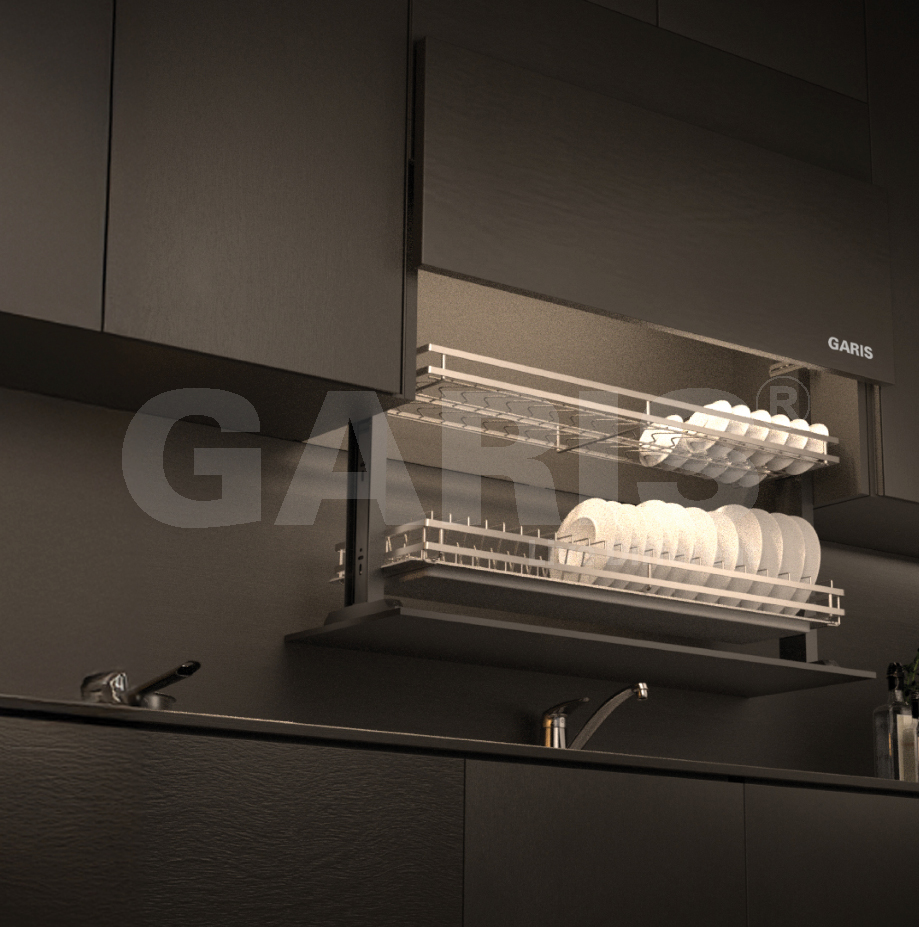 Giá bát đĩa nâng hạ điện, cơ cấu cánh mở trượt lên GL06LP